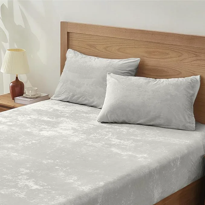 Professional BEDELITE Velvet Fitted Sheet and Pillowcases Set Luxury Soft Fuzzy Bottom Sheet Certified