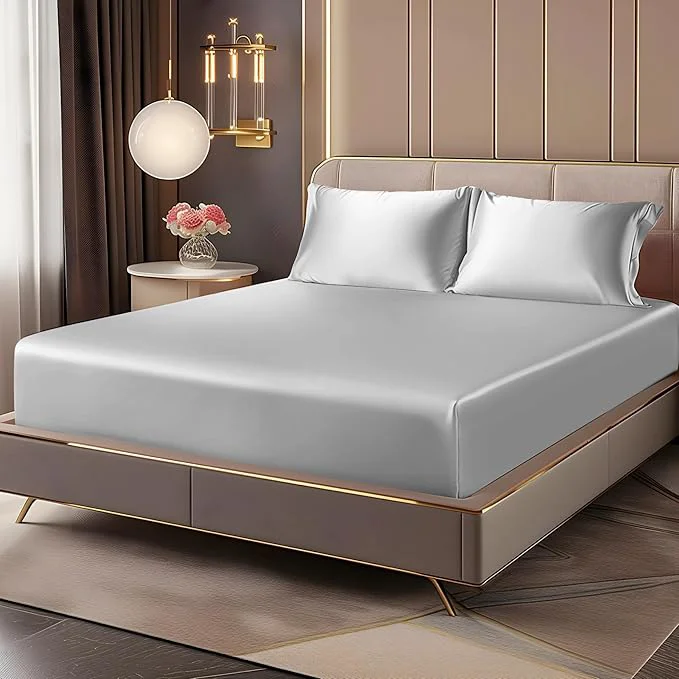 Superior BEDELITE Satin Fitted Sheet and Pillowcases Set Luxury Soft Similar to Silk Innovative