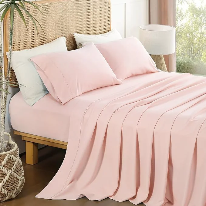 Elegant Pink King Sheet Set 4 Piece Soft Breathable Cooling Microfiber Bed Sheets Certified