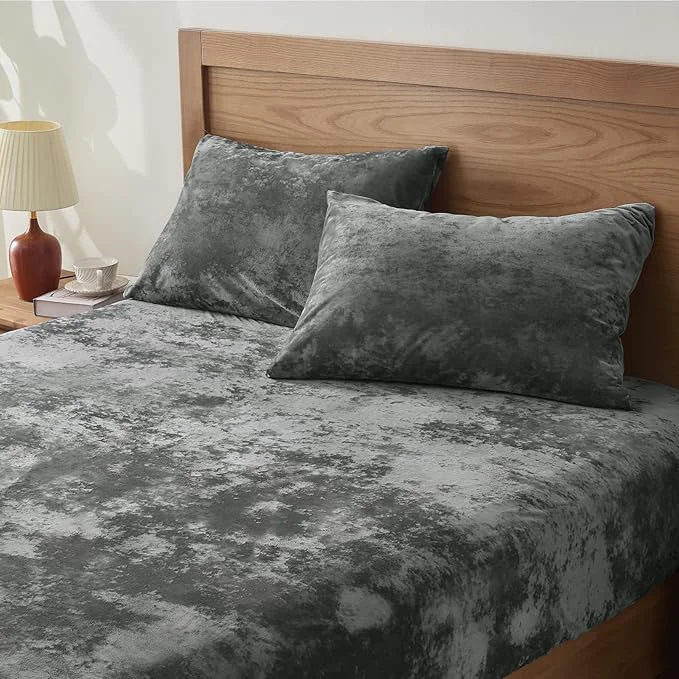 Consistent BEDELITE Velvet Fitted Sheet and Pillowcase Set Luxury Soft Fuzzy Bottom Sheet Contemporary