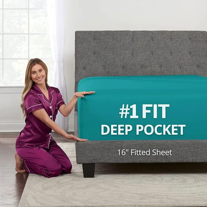 Casual Queen Deep Pocket Fitted Sheet 16' Fitted Bed Sheets Fit ly 14'18' Excellent