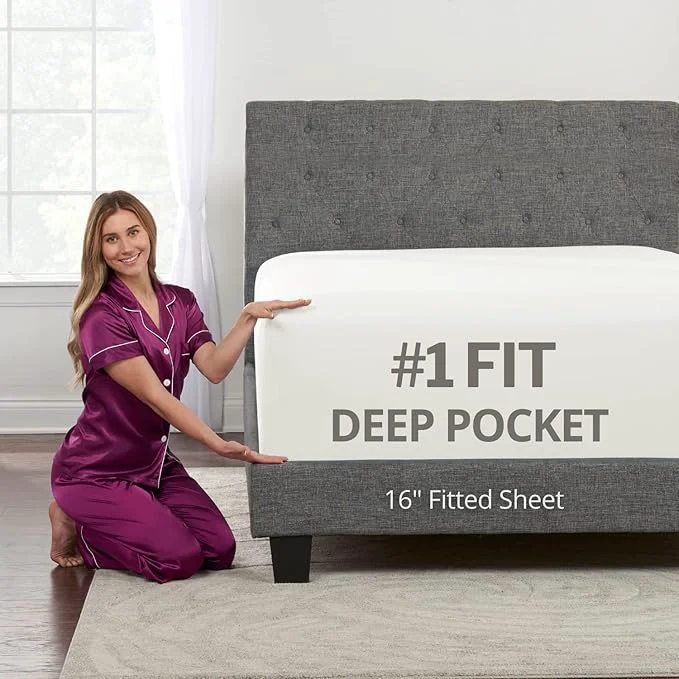 Consistent 16 Deep Pocket Queen Fitted Sheets Detailed