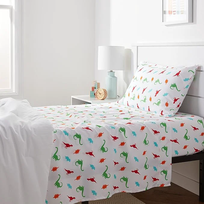Comfortable Amazon Basics Kid's Soft Breathable Easy-Wash Microfiber 3-Piece Sheet Set Detailed