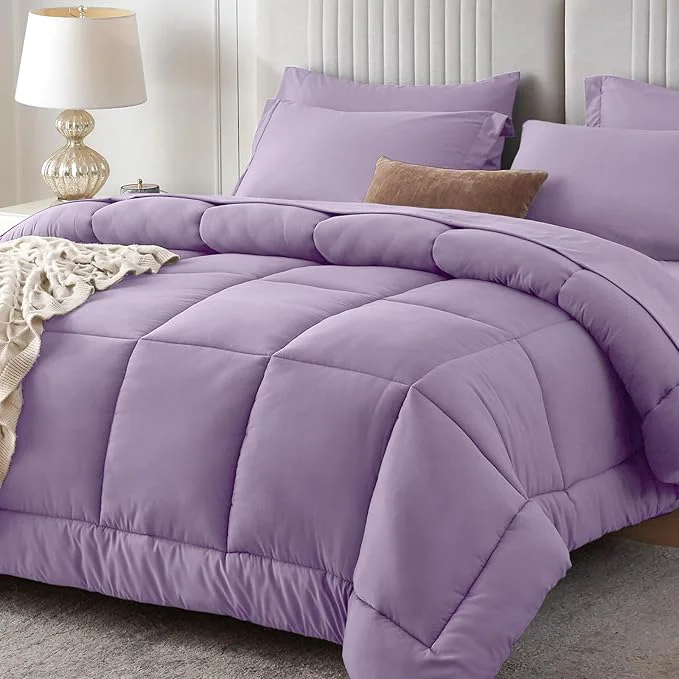 Relaxed Sasttie Queen Comforter Set 7 Pieces Bed in a Bag Queen Complete Bedding Set Solid