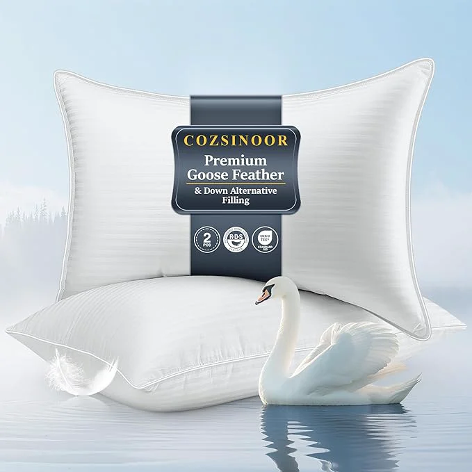 Versatile COZSINOOR Goose Feather Pillows Queen Size Set of 2 Top-Quality