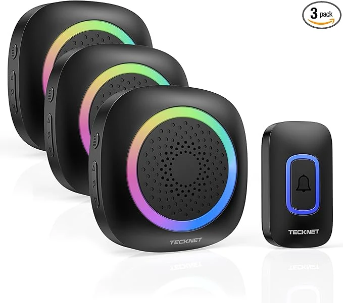 World-Class TECKNET Wireless Doorbell with 3 Portable Doorbells with RGB Light Battery Premium Material