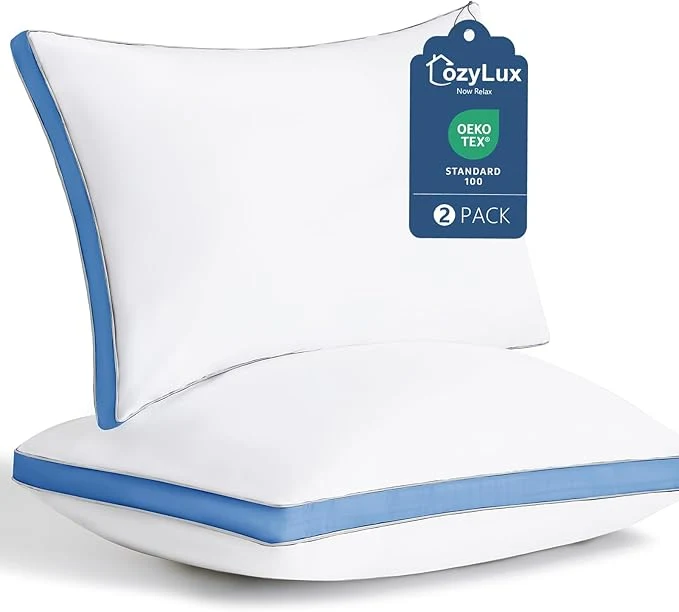 Organic CozyLux Pillows King Size Set of 2 Soft and Supportive 3D Down Bed Detailed