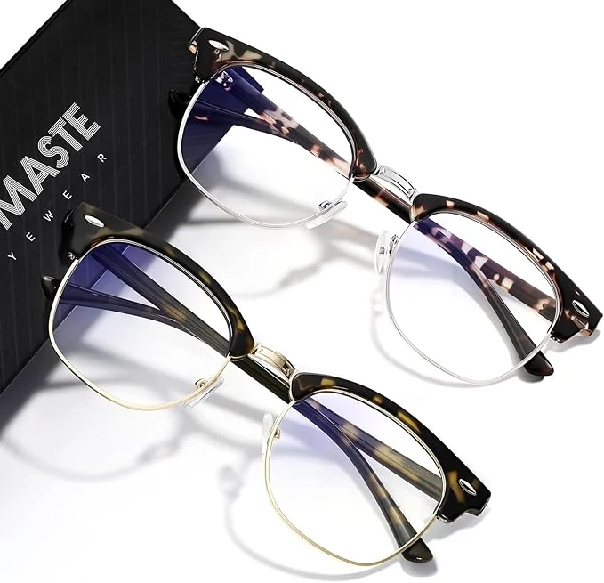 Pure Blue Light Blocking Glasses Vintage Half Frame UV Clear Lens Anti Eyestrain Efficient