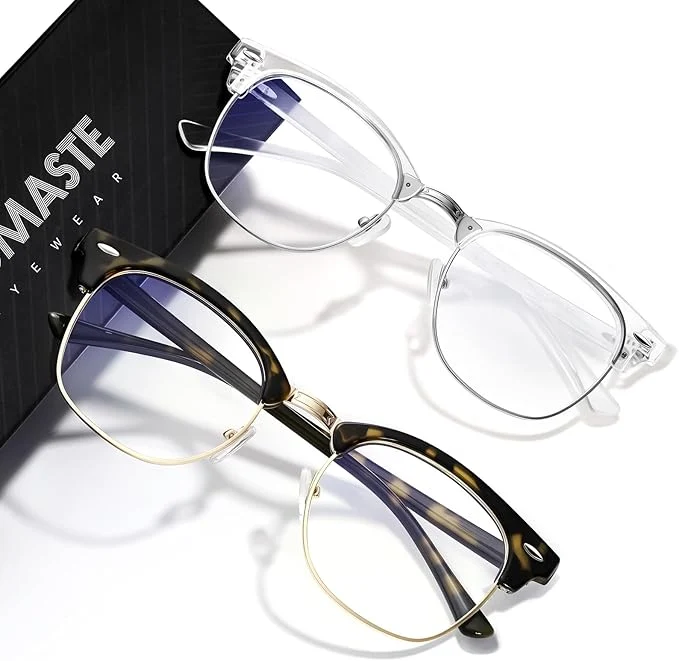 Elegant Blue Light Blocking Glasses Vintage Half Frame UV Clear Lens Anti Eyestrain User-Friendly