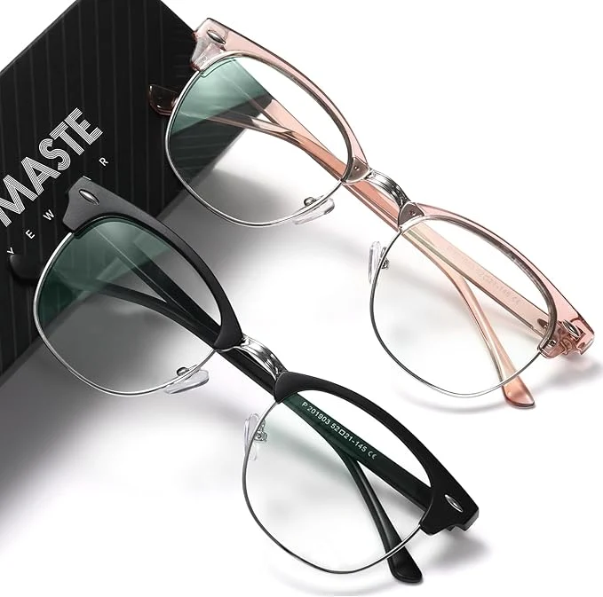 Organic Blue Light Blocking Glasses Vintage Half Frame UV Clear Lens Anti Eyestrain Green