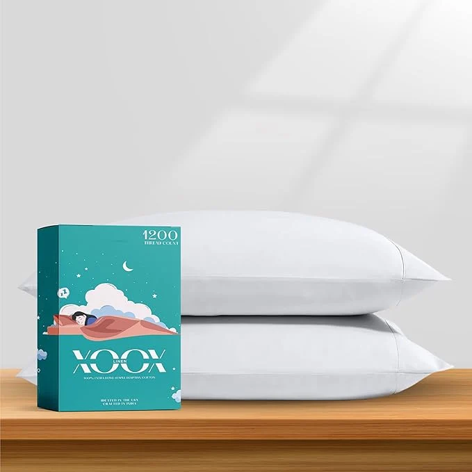 Original XOOX Linen Egyptian Cotton King Pillow Cases Set of 2 Lightweight