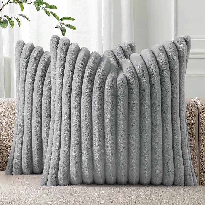 Versatile Pallene Faux Fur Plush Throw Pillow Covers 22x22 Set of 2 Luxury Soft Fluffy Secure