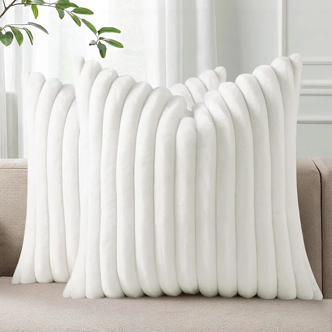 Selected Pallene Faux Fur Plush Throw Pillow Covers 18x18 Set of 2 Luxury Soft Fluffy Fast