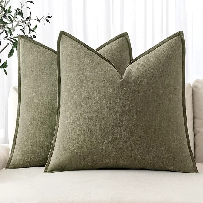 Fast MIULEE Decorative Linen Euro Sham Pillow Covers 24x24 Light Olive Green Boho Safe