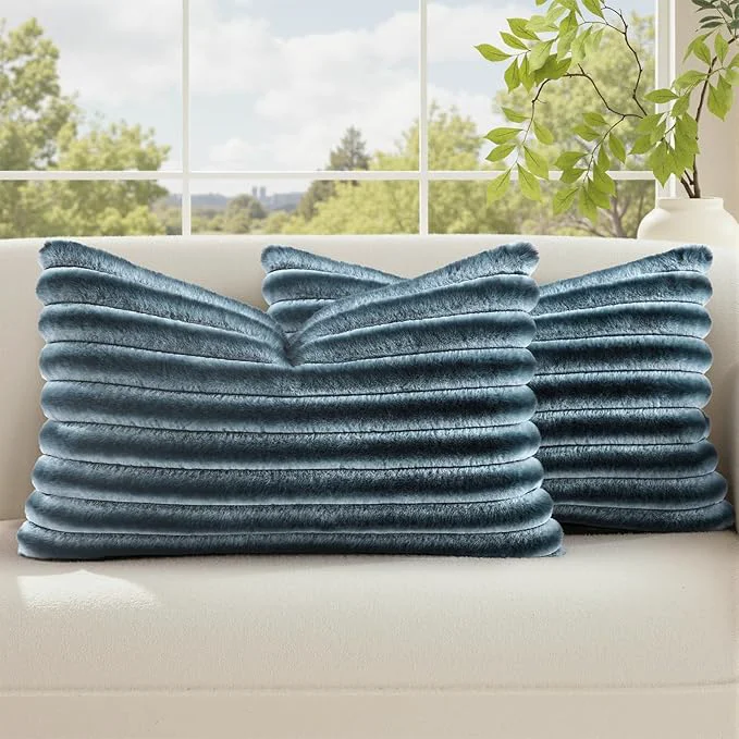 Minimalist decorUhome Cozy Faux Fur Throw Pillow Covers 12x20 Set of 2 Decorative Soft Certified