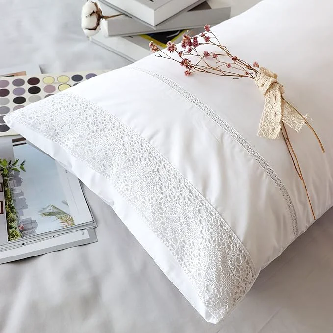 Eco-Friendly White Lace Pillowcases Standard Size Set of 2 Cotton White Eyelet Pillow Healthy