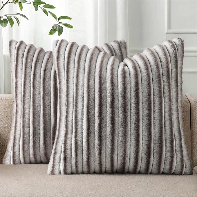 World-Class Pallene Faux Fur Plush Throw Pillow Covers 22x22 Set of 2 Luxury Soft Fluffy Green