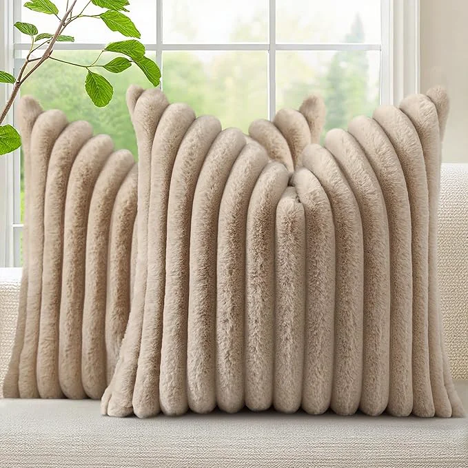 Enhanced decorUhome Cozy Faux Fur Throw Pillow Covers 16x16 Set of 2 Decorative Soft Recyclable