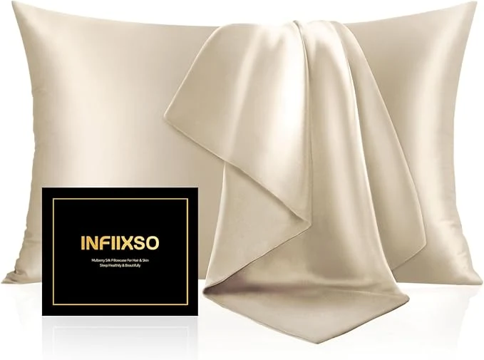 Breathable INFIIXSO Silk Pillow Cases 2 Pack Standard Size Ultra Smooth Soft Mulberry Elite