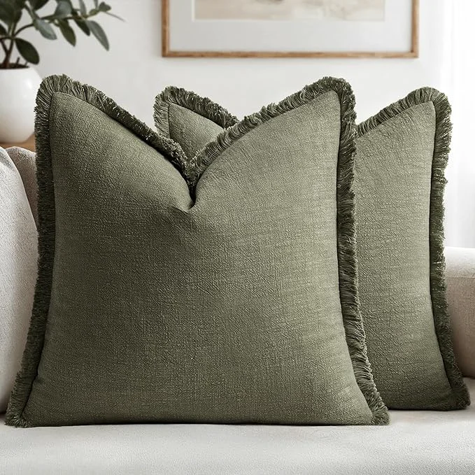 Superior MIULEE Decorative Throw Pillow Covers Neutral Linen Fringe Throw Pillows Set of Certified
