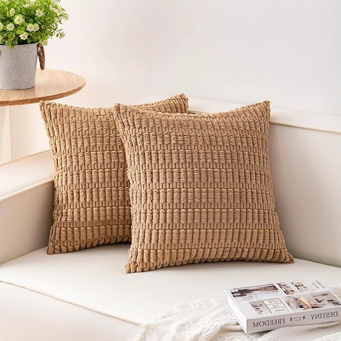 Enhanced Aegero Pack of 2 Corduroy Decorative Throw Pillow Covers 22x22 Inch Soft World-Class