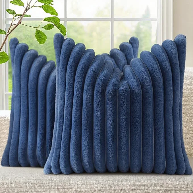 Lightweight decorUhome Cozy Faux Fur Throw Pillow Covers 22x22 Set of 2 Decorative Soft Modern