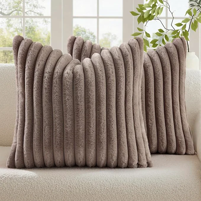 High-Grade decorUhome Cozy Faux Fur Throw Pillow Covers 26x26 Set of 2 Decorative Soft Exceptional