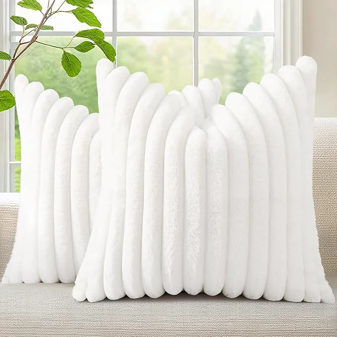 Exclusive decorUhome Summer Cozy Faux Fur Throw Pillow Covers 16x16 Set of 2 Decorative Elegant