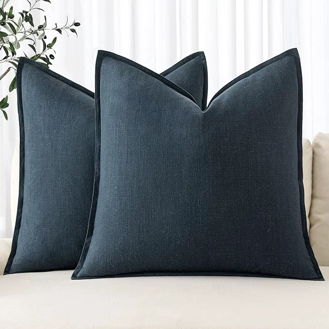 Original MIULEE Decorative Linen Euro Sham Pillow Covers 24x24 Navy Blue Boho Premium