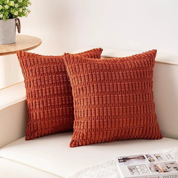 Fashionable Aegero Pack of 2 Corduroy Decorative Throw Pillow Covers 26x26 InchSoft Striped Fine