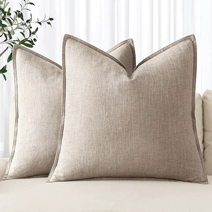 Professional MIULEE Decorative Linen Pillow Covers 18x18 Inch Natural Linen Boho Farmhouse Practical