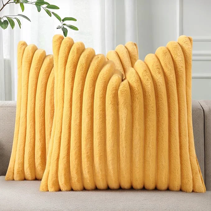 Pallene Faux Fur Plush Throw Pillow Covers 16x16 Set of 2 Luxury Soft Fluffy Natural