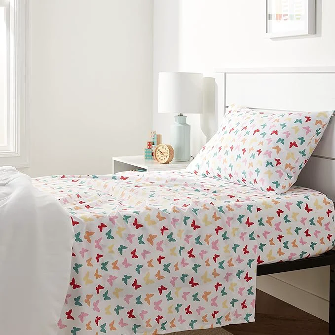 Trendy Amazon Basics Kid's Soft Easy-Wash Microfiber 3-Piece Sheet Set Butterfly Selected