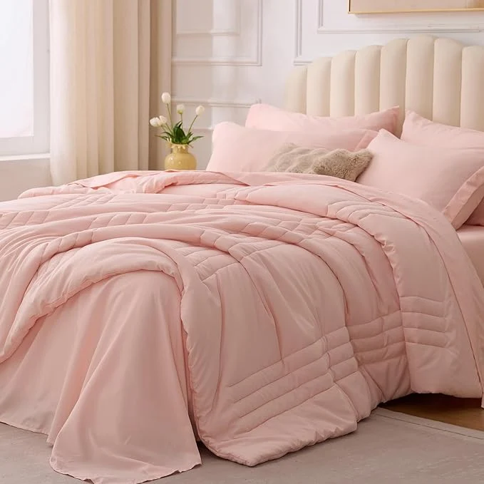 Traditional Queen Comforter Set Pink Superior
