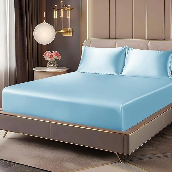 Premium Material BEDELITE Satin Fitted Sheet and Pillowcases Set Luxury Soft Similar to Silk Traditional