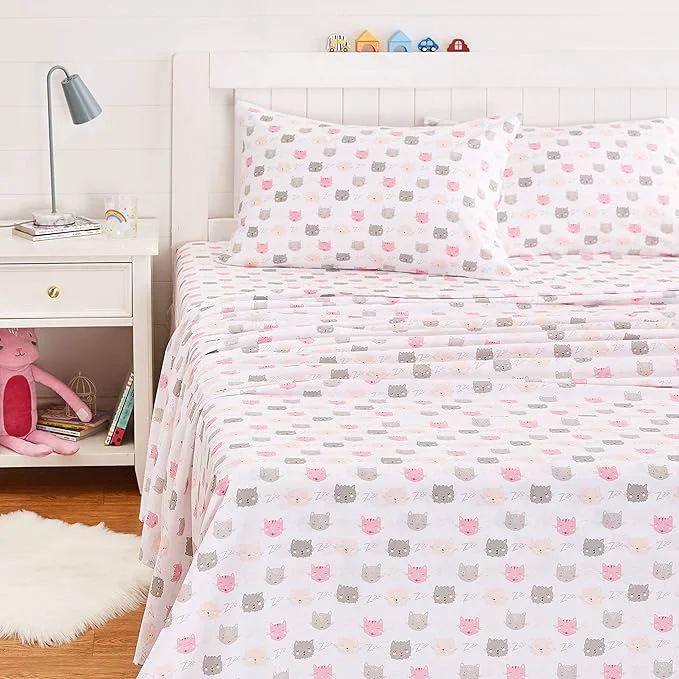 Relaxed Amazon Basics 4-Piece Kid's Breathable Microfiber Sheet Set Soft Easy-Wash Original Design