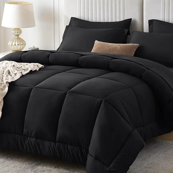 Comfortable Sasttie King Size Comforter Set Black 7 Pieces Bed in a Bag King Complete Original Design