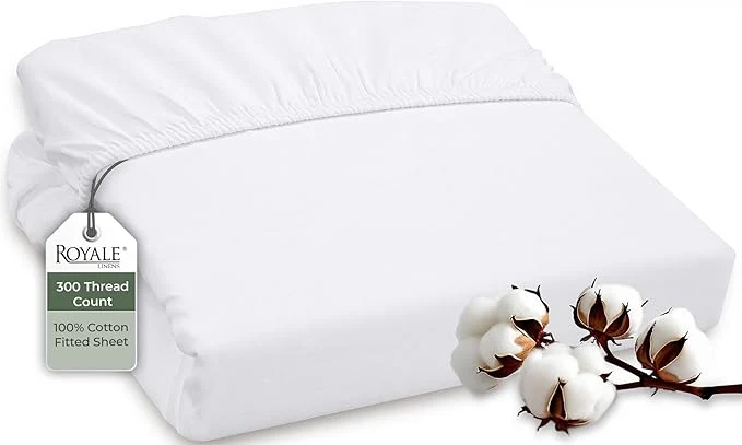 Certified ROYALE LINENS 300 Thread Count Long Staple Combed Cotton Fitted Sheet King Clean