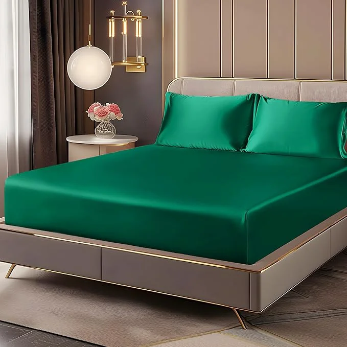 Official BEDELITE Satin Fitted Sheet and Pillowcases Set Luxury Soft Similar to Silk Clean