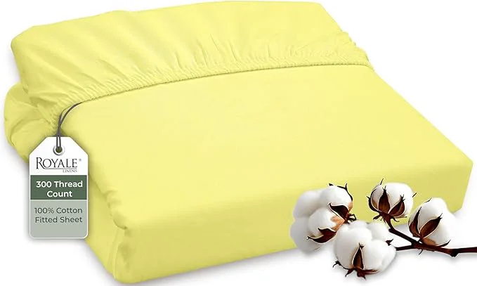 Elite ROYALE LINENS 300 Thread Count Long Staple Combed Cotton Fitted Sheet Queen Safe