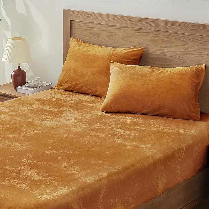Exceptional BEDELITE Velvet Fitted Sheet and Pillowcases Set Luxury Soft Fuzzy Bottom Sheet Smooth