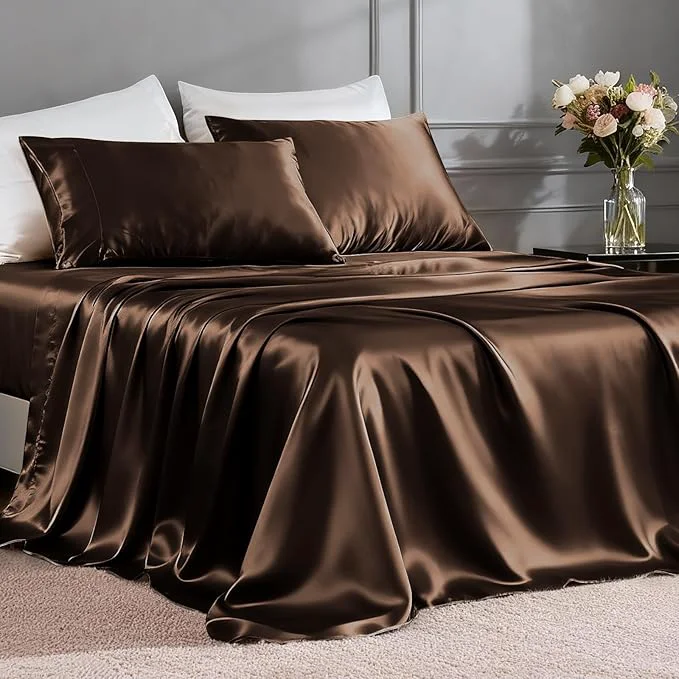 Consistent FreshCulture Satin Sheets Queen Size Bed Set- 4 Piece Luxury Soft Silky Queen Reusable