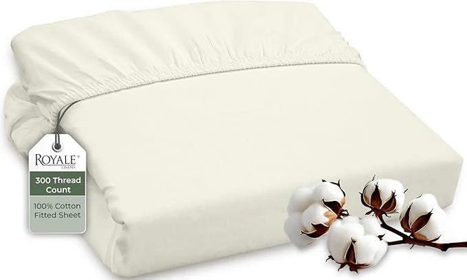 Safe ROYALE LINENS 300 Thread Count Long Staple Combed Cotton Fitted Sheet Full Soft