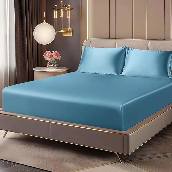 Efficient BEDELITE Satin Fitted Sheet and Pillowcase Set Luxury Soft Similar to Silk