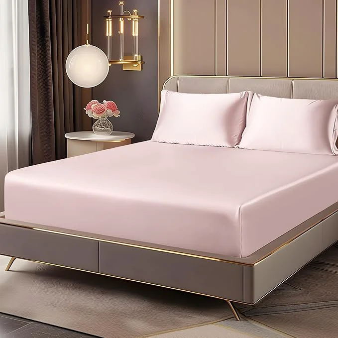 Sustainable BEDELITE Satin Fitted Sheet and Pillowcases Set Luxury Soft Similar to Silk Responsible