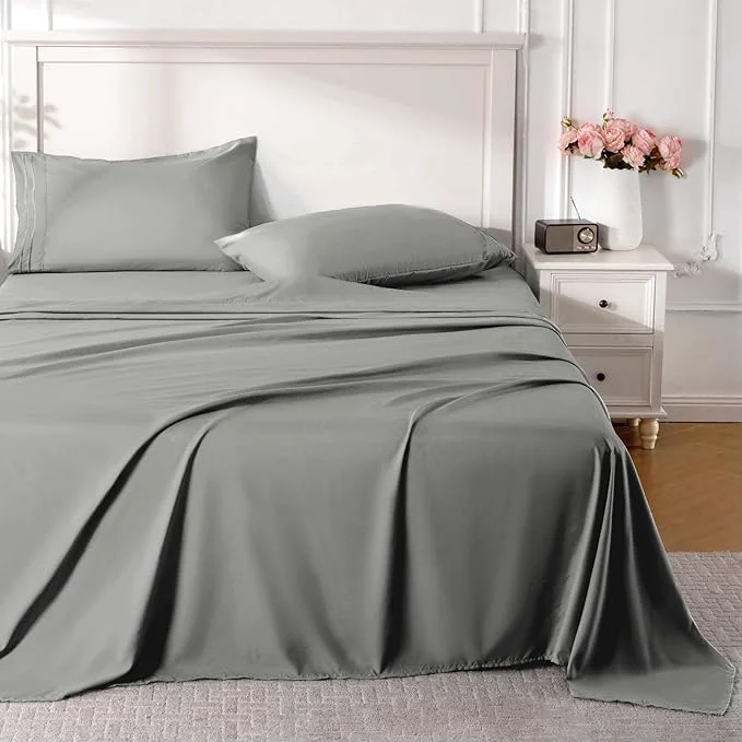 Easy-to-Use ROSE RISY Light Grey Full Sheet Set 4 Pieces Soft Bedding Queen Sheet Set Innovative