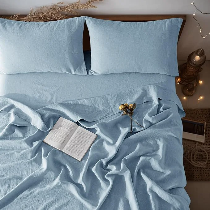 Quality LBRO2M Pure Linen Sheet Set Deep Pocket Up to 16 Bed Sheets Sets Casual