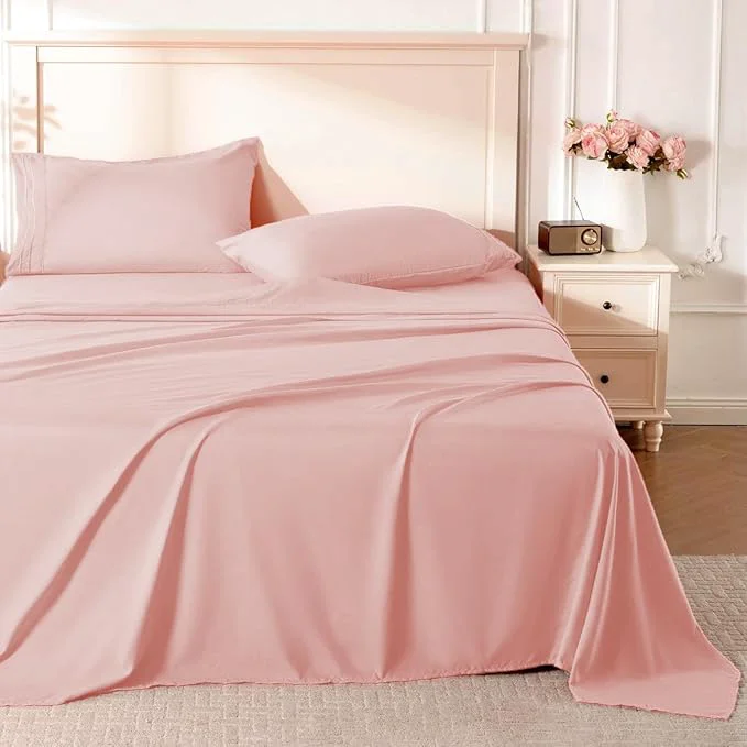Modern ROSE RISY Pink Twin Sheet Set 3 Pieces Soft Bedding Twin Sheet Set Breathable Consistent