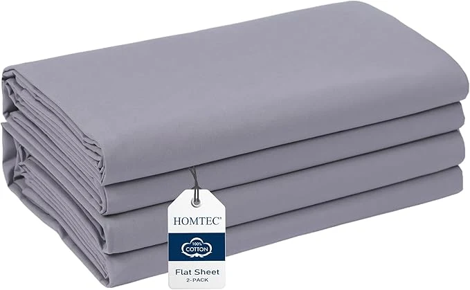 Comfortable Queen Size Flat Sheet 2 Pack Cotton Percale Flat Bed Sheet Breathable Proven