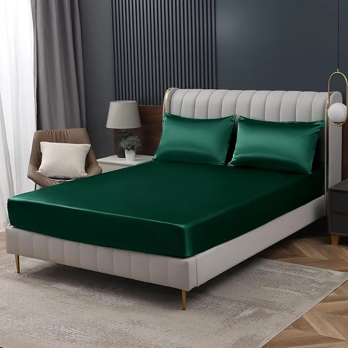 Trusted Homiest Blackish Green Satin Fitted Sheet King Size Deep Pocket Luxury Long-Lasting